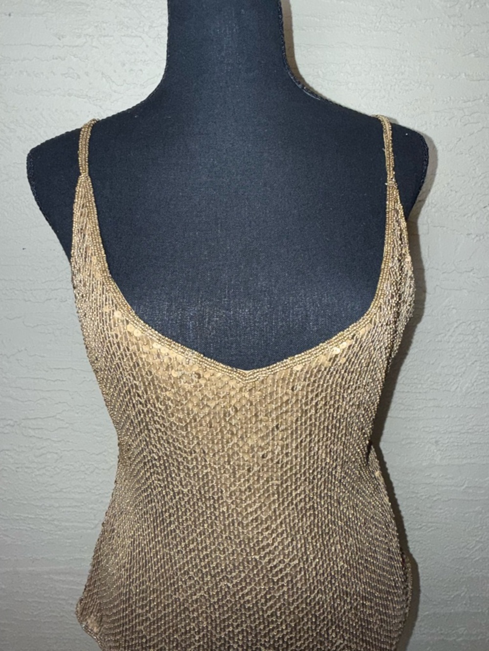 Vintage Niva by Embex Gold Beaded Silk Cami Y2K Disco Glam Top-Small - Picture 7 of 13